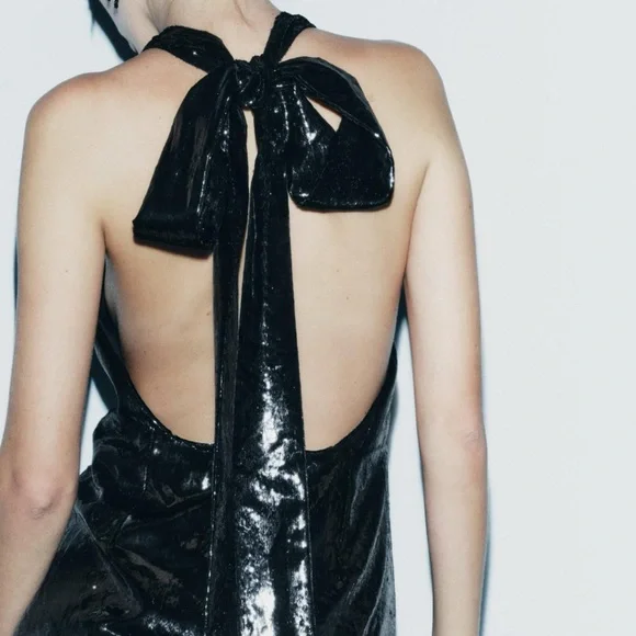 zara bow dress black Black homecoming dress 2022 Short Long Sleeves A line Tulle with Shine 2 / Red main image 1